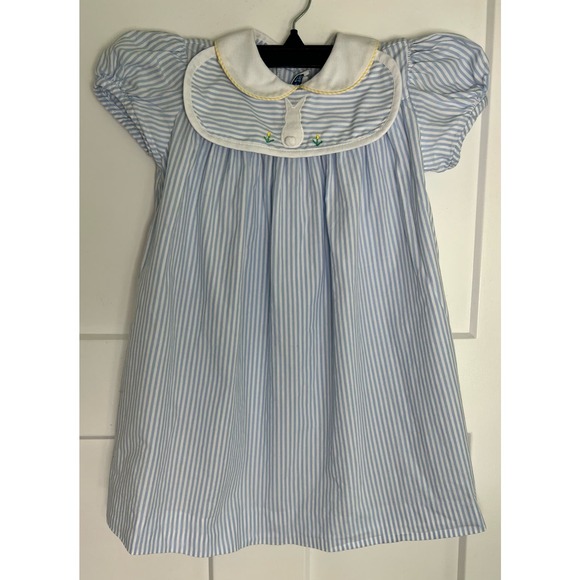 Funtasia! Too Dress Blue‎ White 4T Reversible Collar Bunny Flowers - Picture 1 of 12